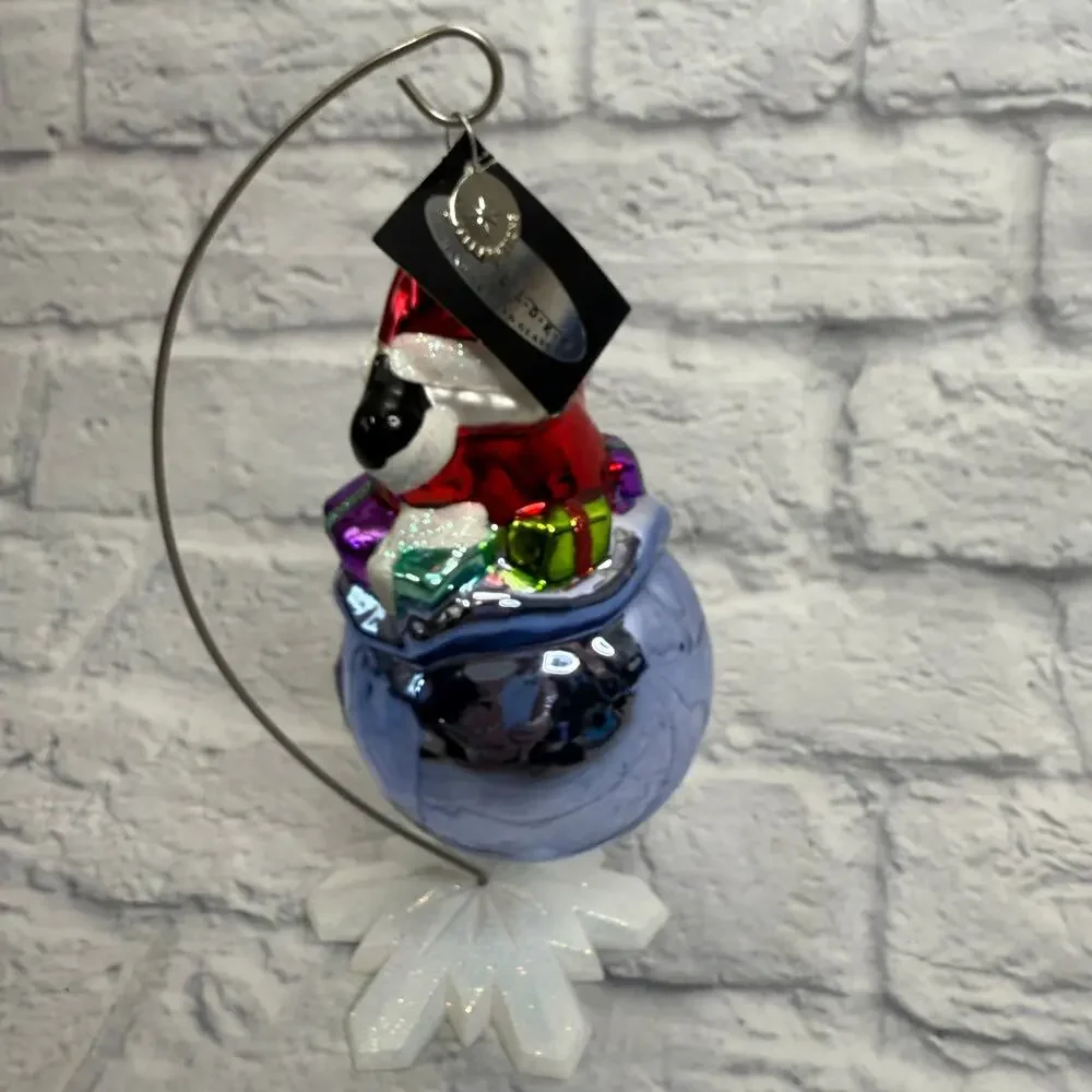 Celebrations Radko 2014 Blown Glass Ornament Santa in Present Bag w/ tags